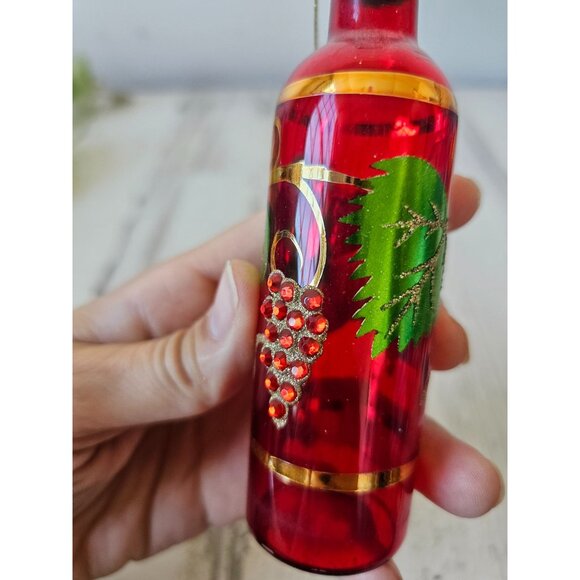 Glass Italian wine champagne bottle rhinestone red ornament Xmas tree - Picture 4 of 8